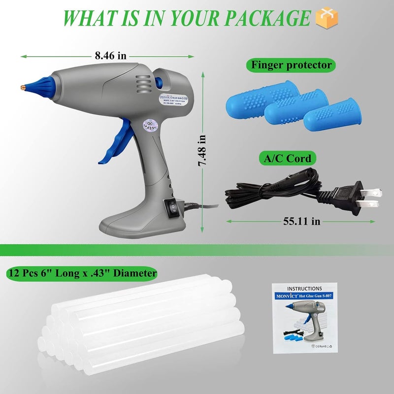 MONVICT Full Size Hot Glue Gun, 120W&80W Glue Guns Dual Temp Large Industry Glue Gun, Corded Detachable Cord Use Stand-Up Base Anti-drip Hot Melt Glue Gun with 12 Glue Sticks for Art DIY Craft Repair - Image 2